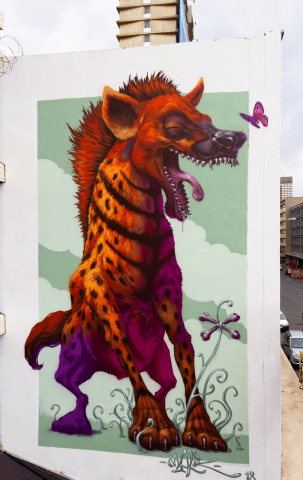 Hyena 1 Graffiti Mural South africa Joburg grayscale malik city of gold